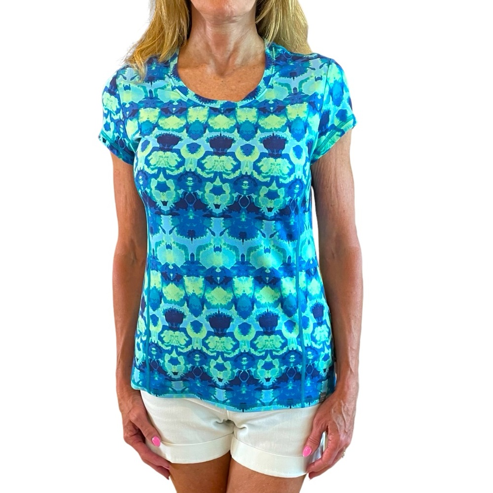 Title Nine short sleeve multi-colored printed shirt in size small.